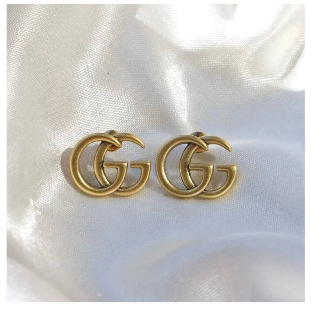 Gucci Gold GG Logo Stud Earrings